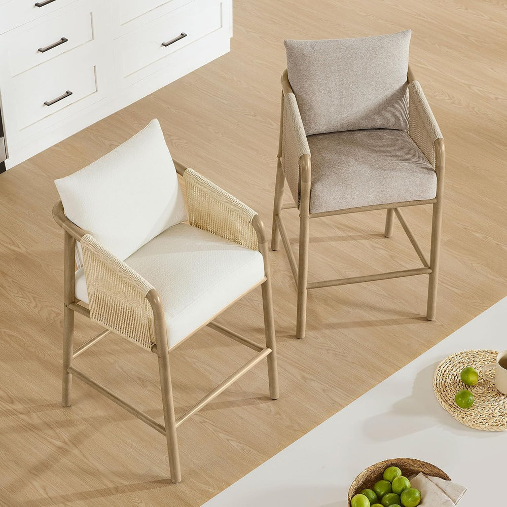 CHITA 27" Counter Height Bar Stools Set of 2, Boho Woven Paper Cord Coun...