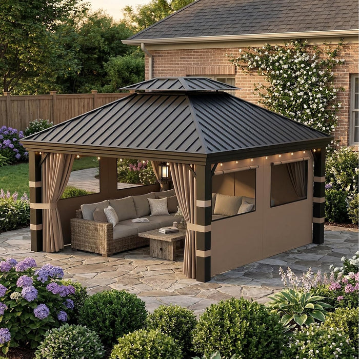 10x12 Gazebo Curtains Outdoor Waterproof, 4 Privacy Side Panels(Khaki)