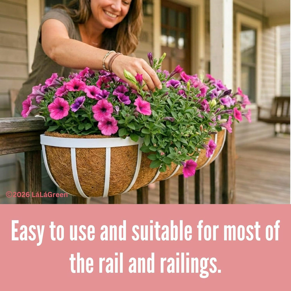 LaLaGreen Deck Railing Planter Boxes (2 Pack, 30") White Metal Rectangul...