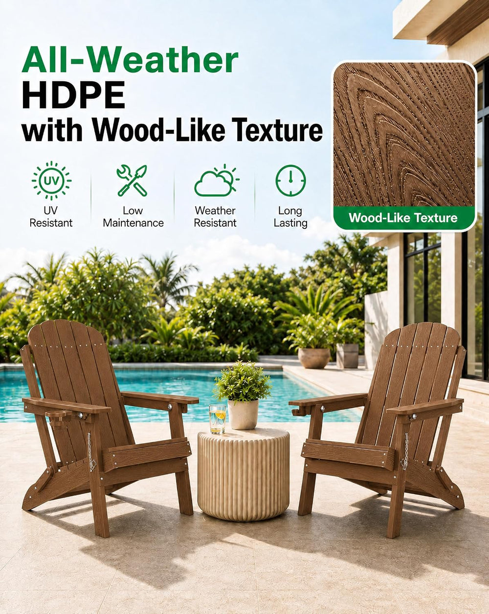YEFU Adirondack Chairs Set of 4 for Patio: Folding Plastic Fire Pit Chair