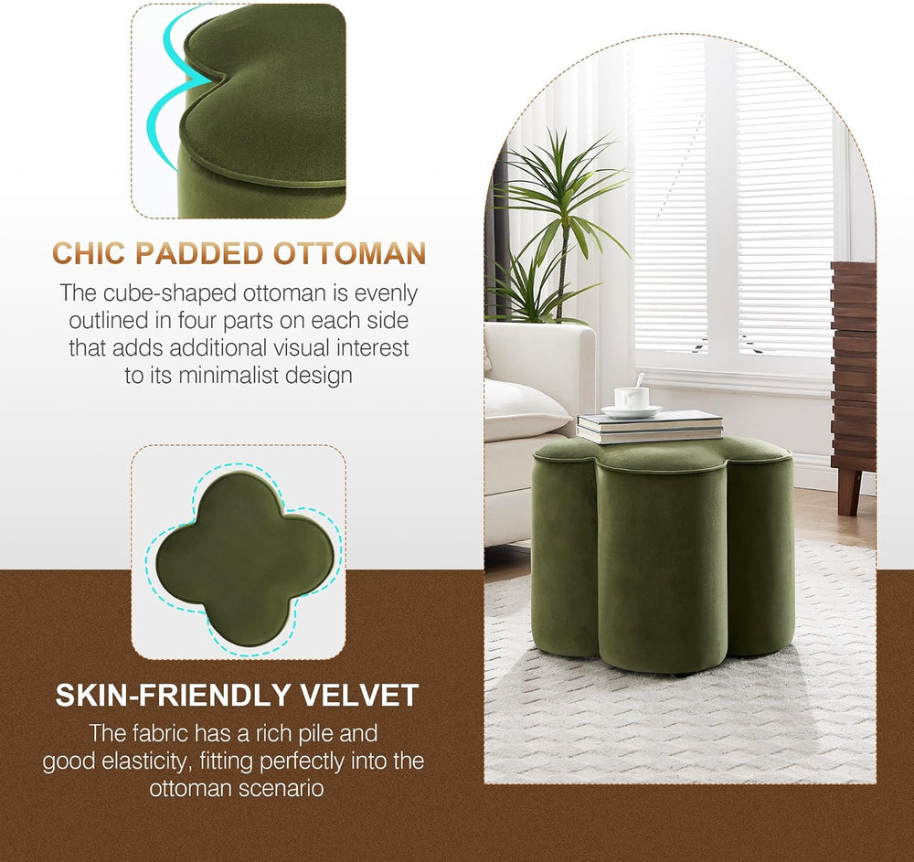 Zesthouse Flower Pouf Ottoman Foot Rest, Velvet Fabric Poofy Ottoman Stool
