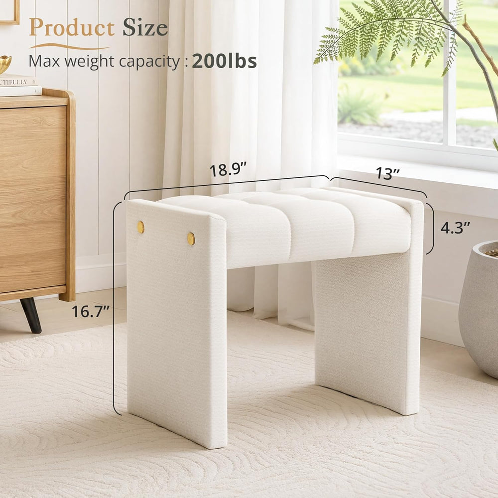 LUE BONA Modern Grid Tufted Vanity Bench Stool, 4.33'' Thick Chenille...