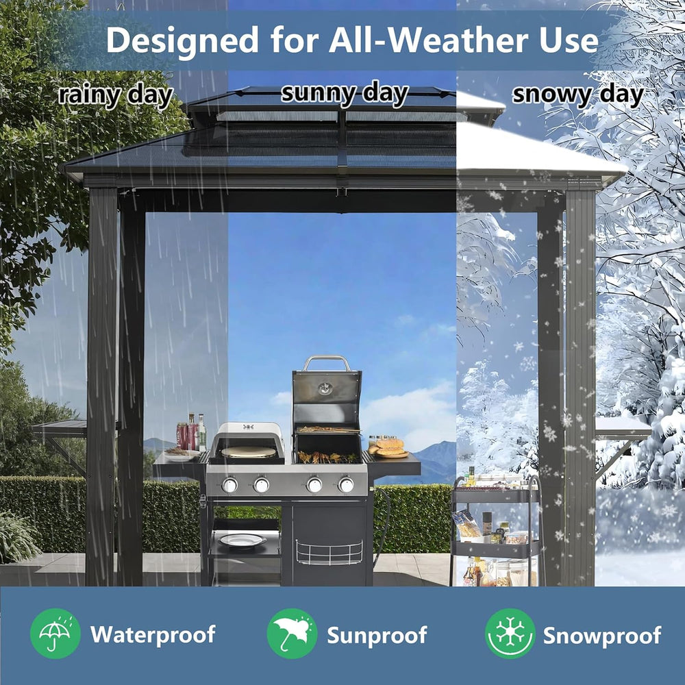 Endark 8'x5' Grill Hardtop Polycarbonate Gazebo with Double Roof, Alu...
