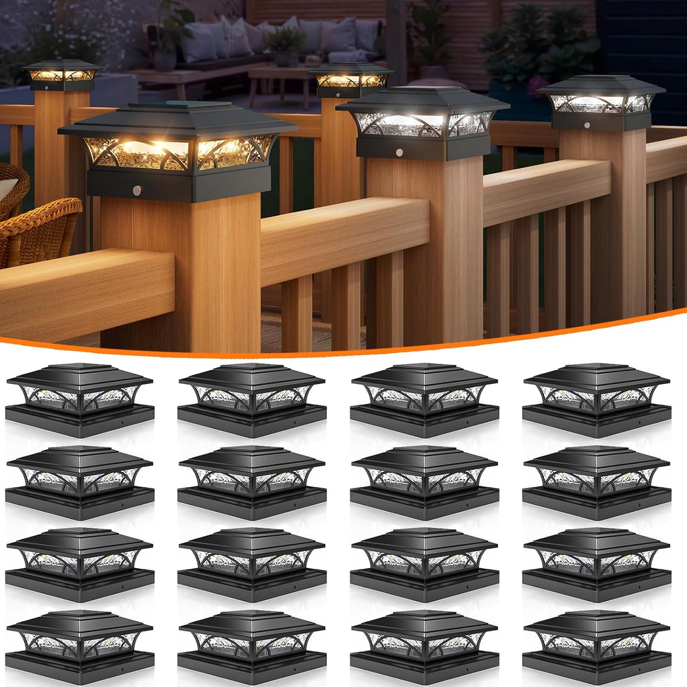 APONUO Solar Post Cap Lights 16 Pack - 4x4 5x5 6x6 Fence Post Lights, Auto On...