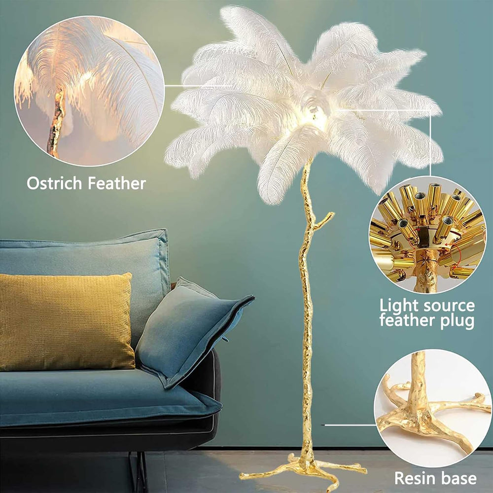 White Ostrich Feather Floor Lamp, Luxury Resin Ostrich Feather Lamp,Romantic ...