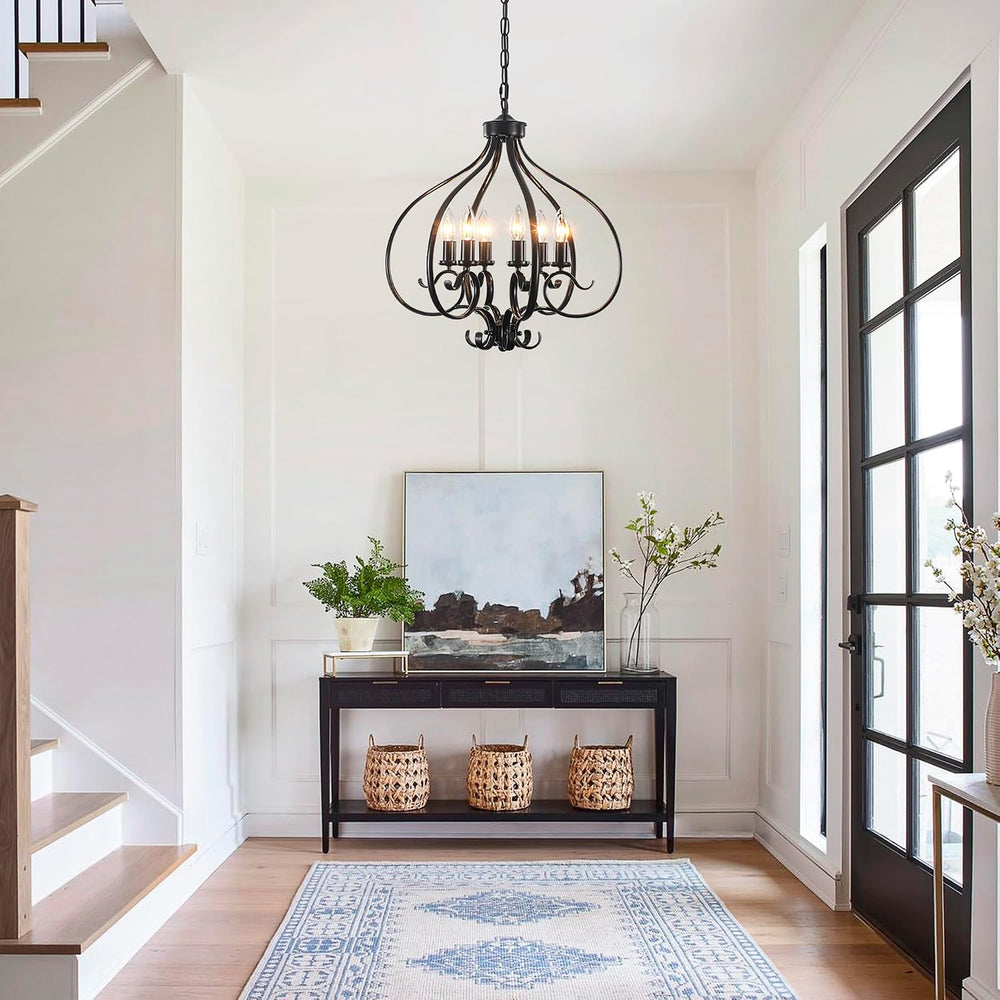 Black Farmhouse Chandelier for Dining Room,19.68",6 Lights,E12