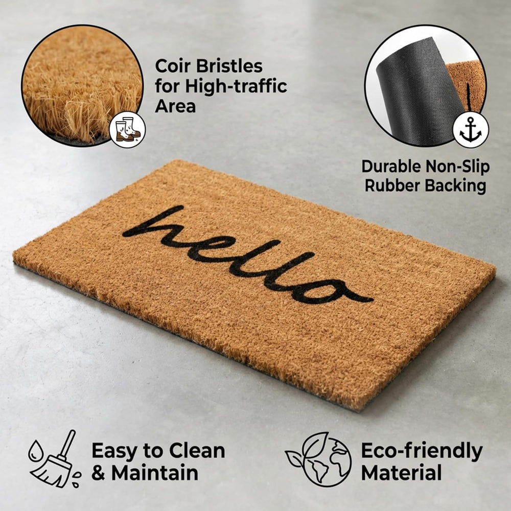 2-Piece Layered Front Doormat Set, Fall Decor Hello Natural Coco Coir Door Ma...