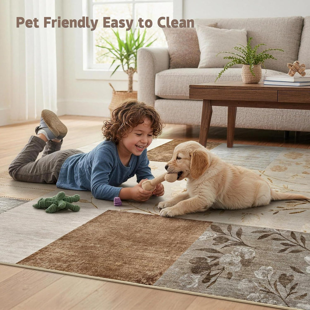 DweIke Floral Rugs for Living Room, 4x6 Washable Area Rug for Dining Room Far...
