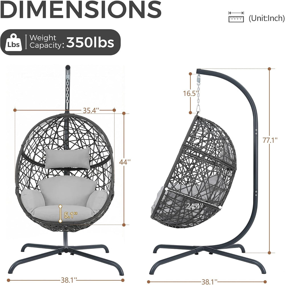 NICESOUL Swing Egg Chair with Stand, Bird Cage Patio Hanging Chair with Cushi...