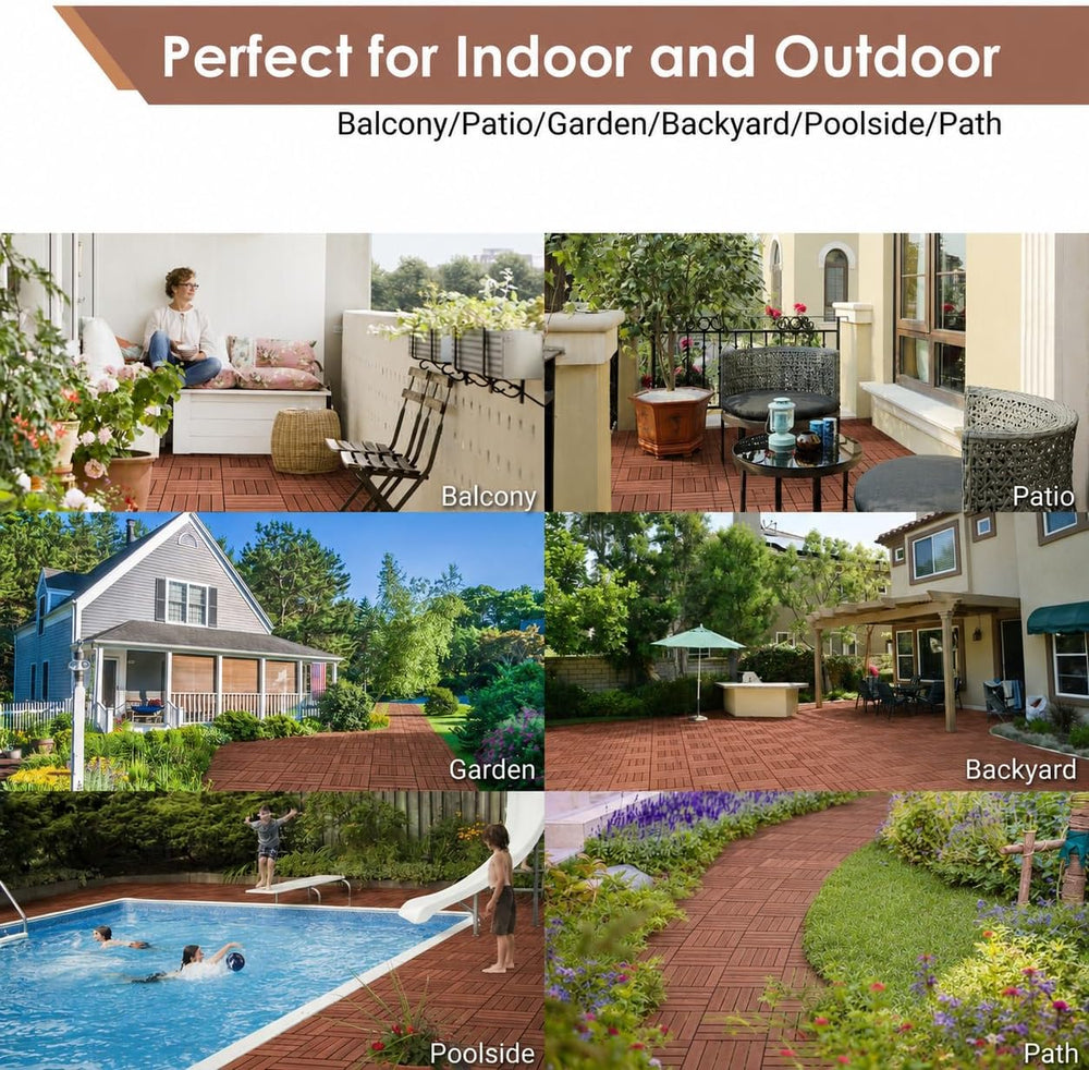 PrimeZone 27 PCS Solid Acacia Wood Interlocking Patio Deck Tiles Outdoor