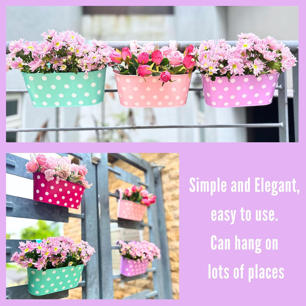 LaLaGreen Colorful Rail Planter (17 in, 6 Pack) Polka Dot Metal Deck Pots