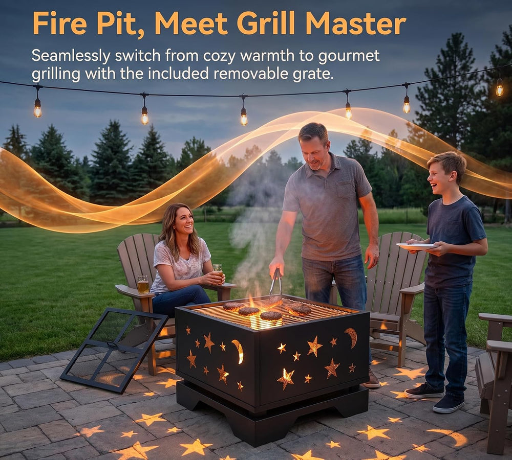 Fire Beauty Heavy Duty Square Cutout 2-in-1 Outdoor Fire Pit & Grill