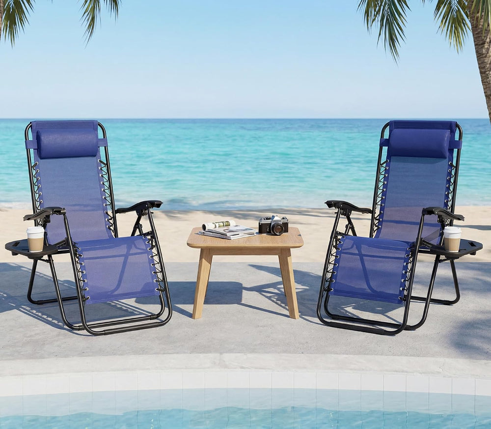 Chaise Lounge Chair Outdoor Set of 2, Oversized Zero Gravity Chair, Blue