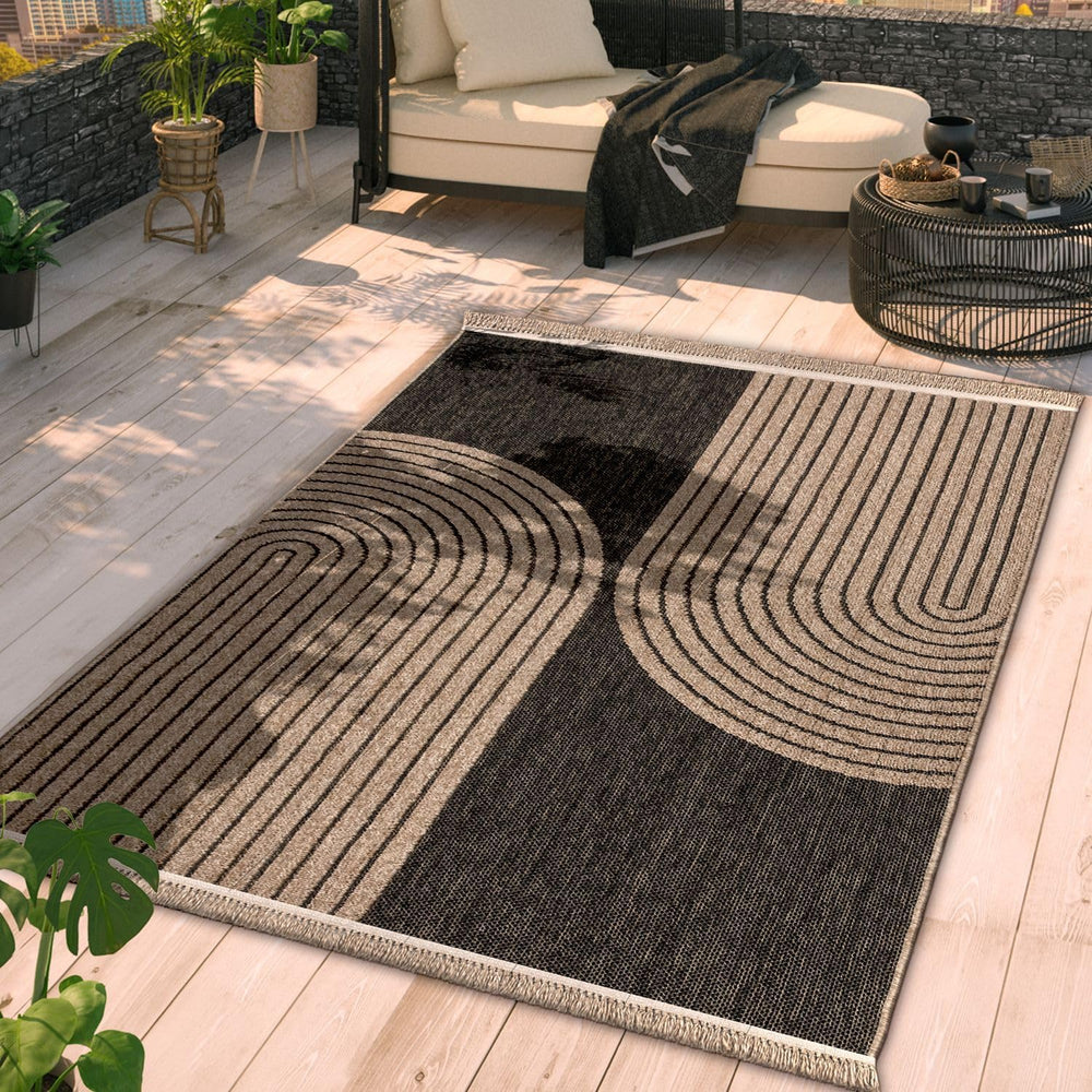 Paco Home in- & Outdoor Rug Natural Look with Modern Curved Lines in Beig...