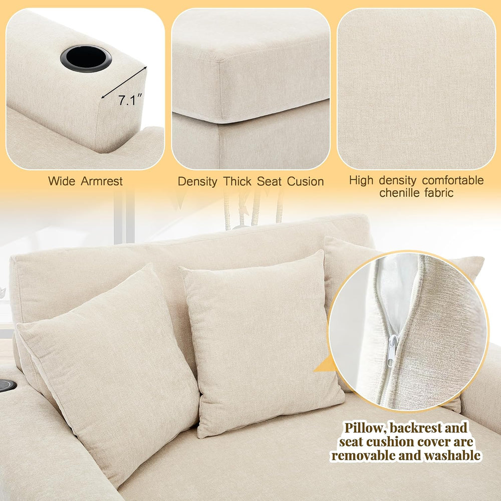 Modern 55" Indoor Oversized Chaise Lounger Cream/55