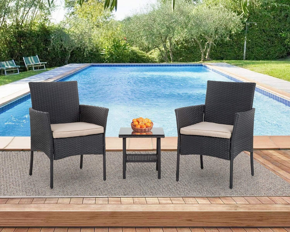 FDW Patio Furniture Sets,3 Pieces Outdoor Wicker Bistro Set Rattan Chair Conv...