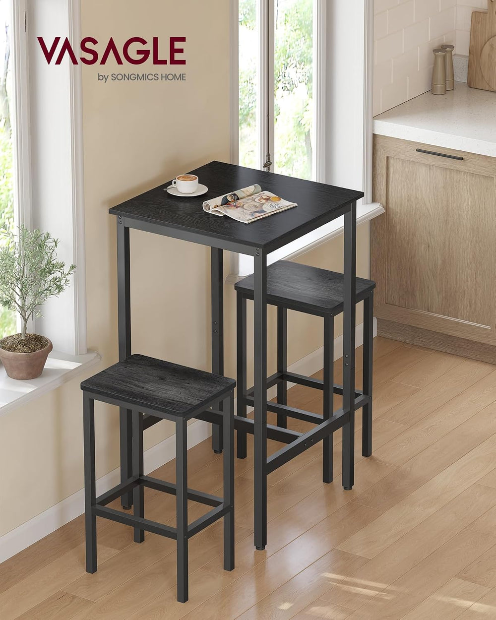 VASAGLE Bar Table, High Top Pub Table, Square, Metal Frame