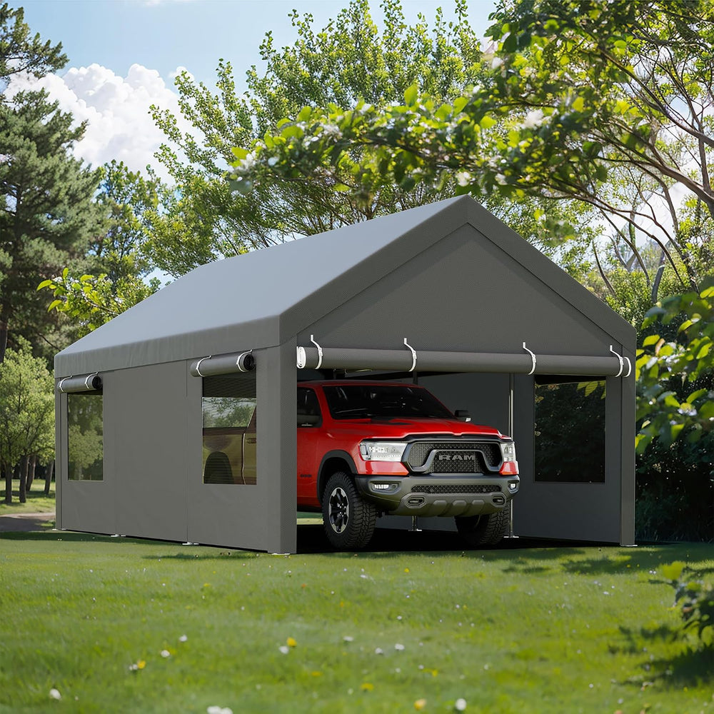 JY QAQA Carport, 12x20 FT Heavy Duty Carport with Roll-Up Window and Sandbags...