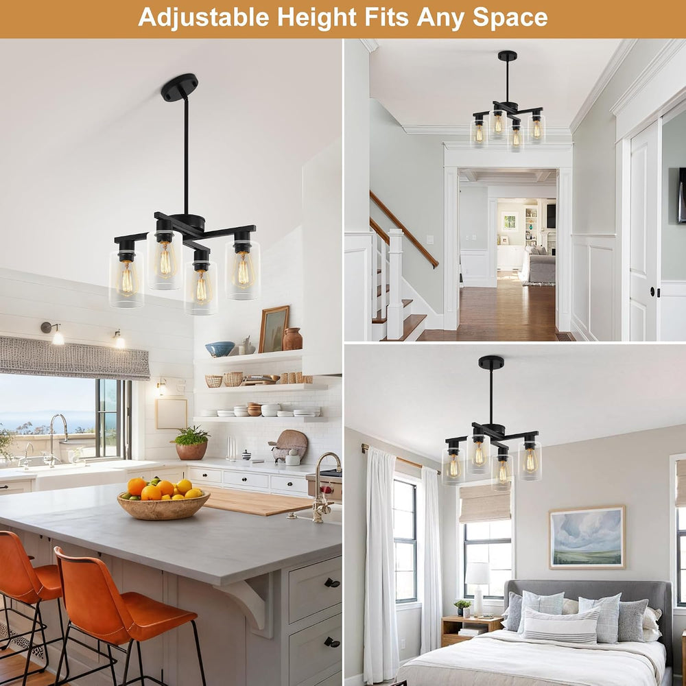 4-Light Modern Farmhouse Black Chandelier, Dining Room Light Fixture Over Tab...