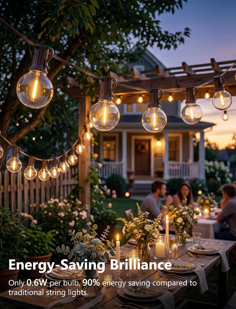 100FT Outdoor String Lights - Shatterproof G40 LED Bulbs, Waterproof Connecta...