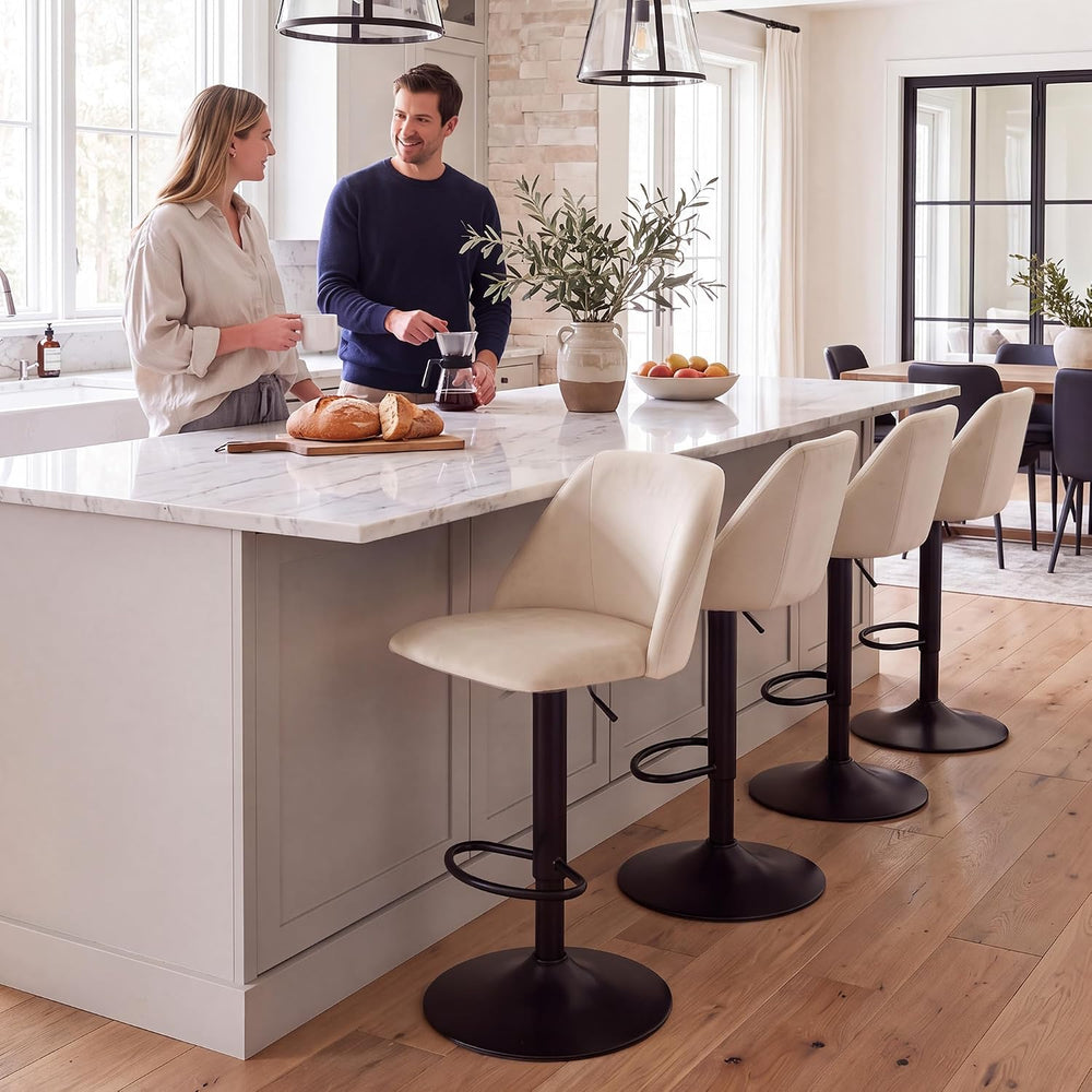 COLAMY Adjustable Upholstered Bar Stools Set of 3,360° Swivel Counter Height ...