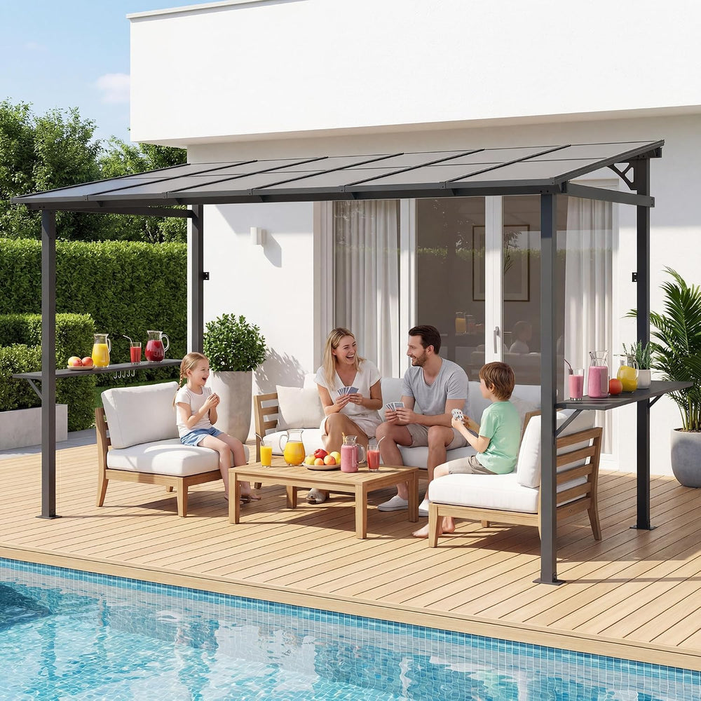 LAUSAINT HOME 12x6 ft Hardtop Grill Gazebo, Outdoor Sloping PC Roof BBQ Patio...