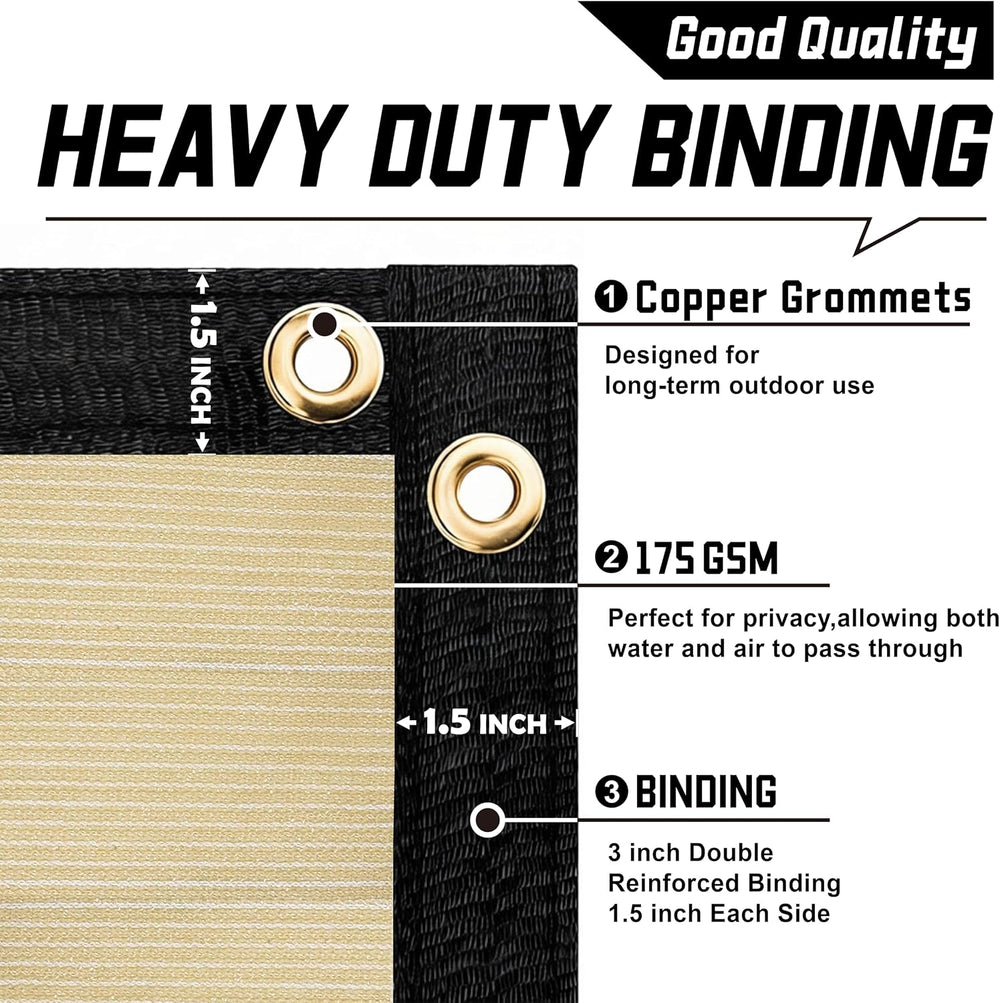 8' x 50' Beige Fence Privacy Screen,with Bindings & Grommets,Heav...