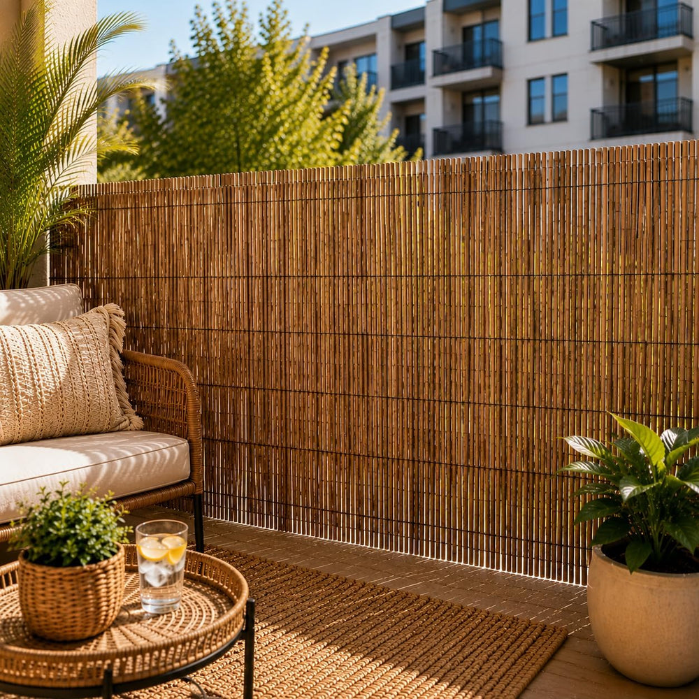 Natural Reed Privacy Fence Screen, 4 ft x 16.4 ft,Brown Bamboo Reed Fencing R...