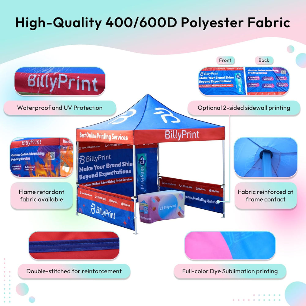 BillyPrint Custom Canopy Tent 10x10 with Logo | Pop Up Vendor Tent for Trade ...