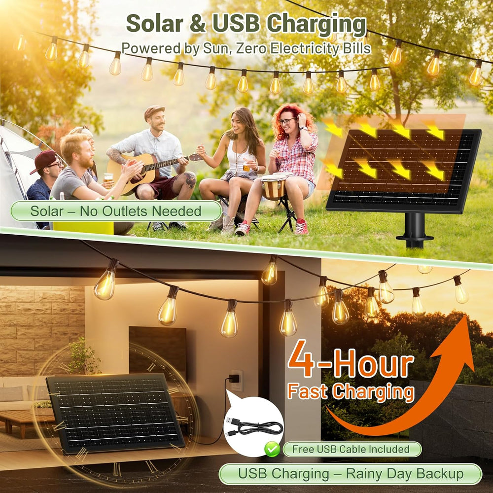 200FT Solar String Lights Outdoor Waterproof 72+2 LED Bulbs, Solar Powered wi...