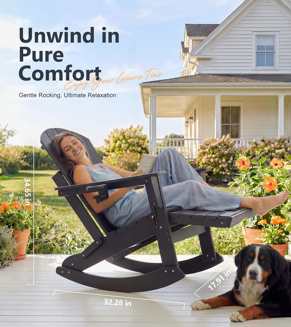 PASAMIC Adirondack Rocking Chairs Set of 2, Foldable All-Weather HDPE Patio R...