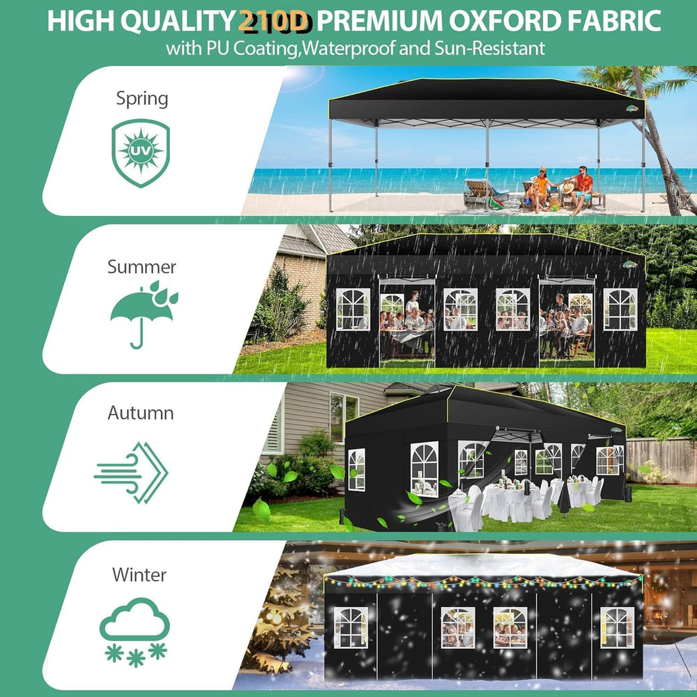 COBIZI 10x20 Pop Up Canopy with 6 Sidewalls One Push Setup, Black