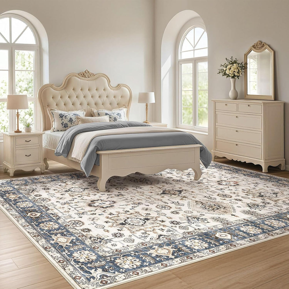10x14 Washable Area Rug for Living Room, Vintage Pattern