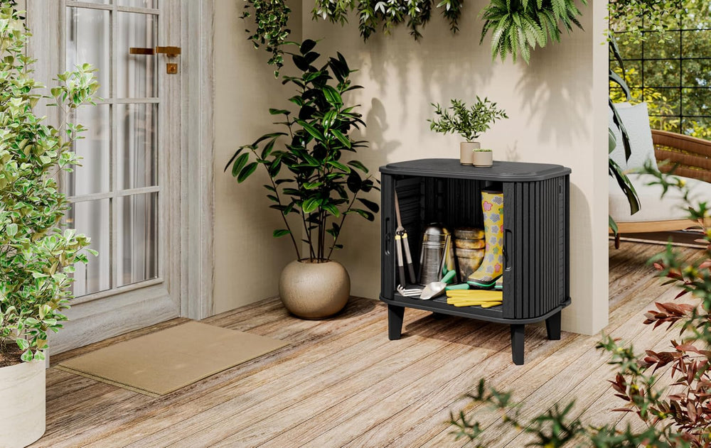 Keter Velo 30 Gallon Outdoor Storage Cabinet (2 Pack), Weather‑Resistant Resi...