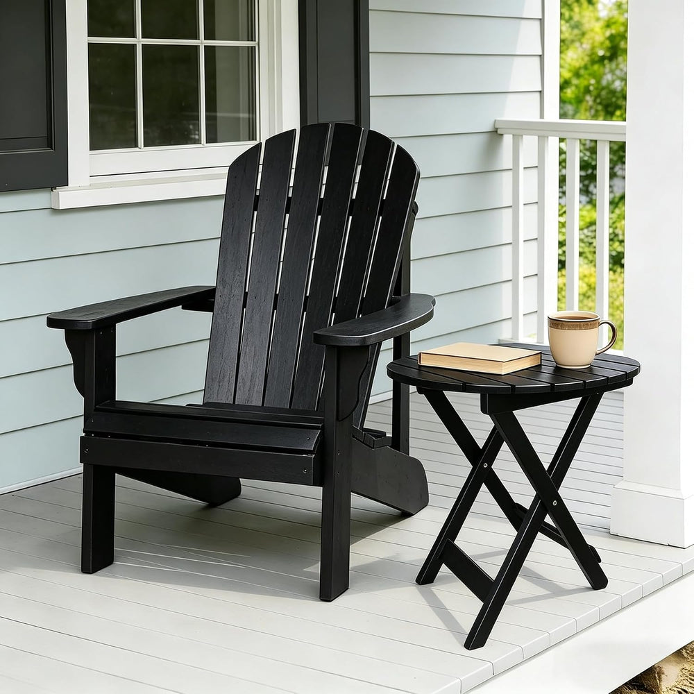 Outdoor Wooden Side Table, Folding Patio End Table, Small Round Furniture Tab...