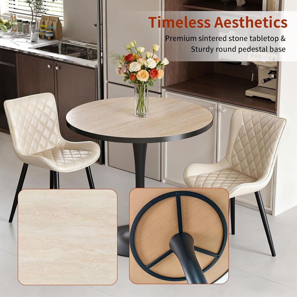 Wisfor Sintered Stone Dining Coffee Table - 30" Round Stone Dining Table...