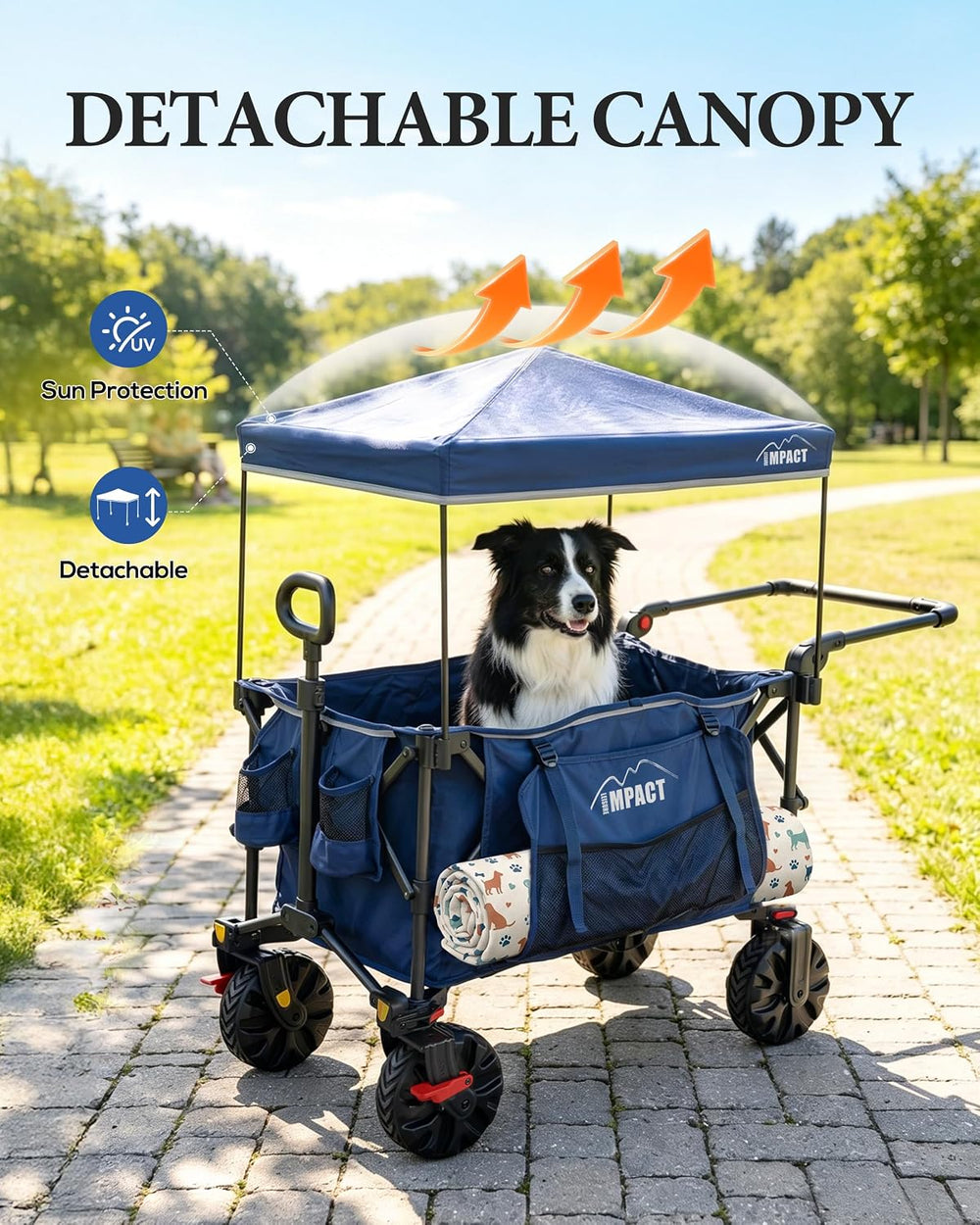 Foldable Push Wagon with Canopy, 200L Portable Folding Utility Pull Cart