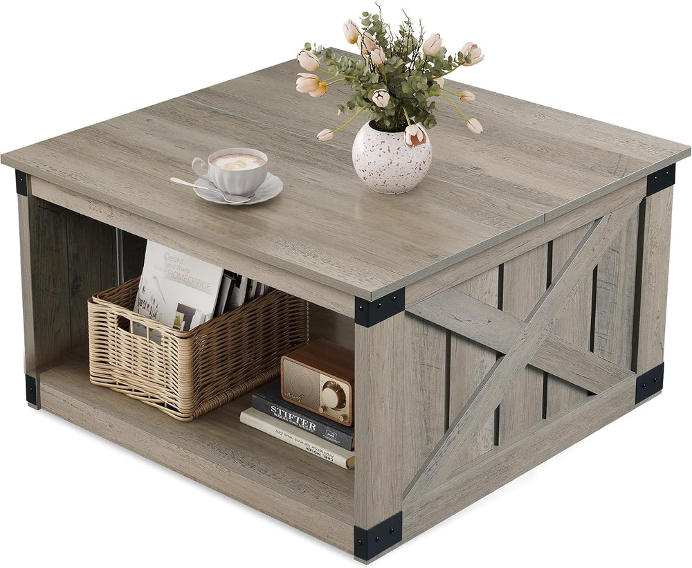 WLIVE Coffee Table, Farmhouse Coffee Table with Open Storage, 31.5" Wood...