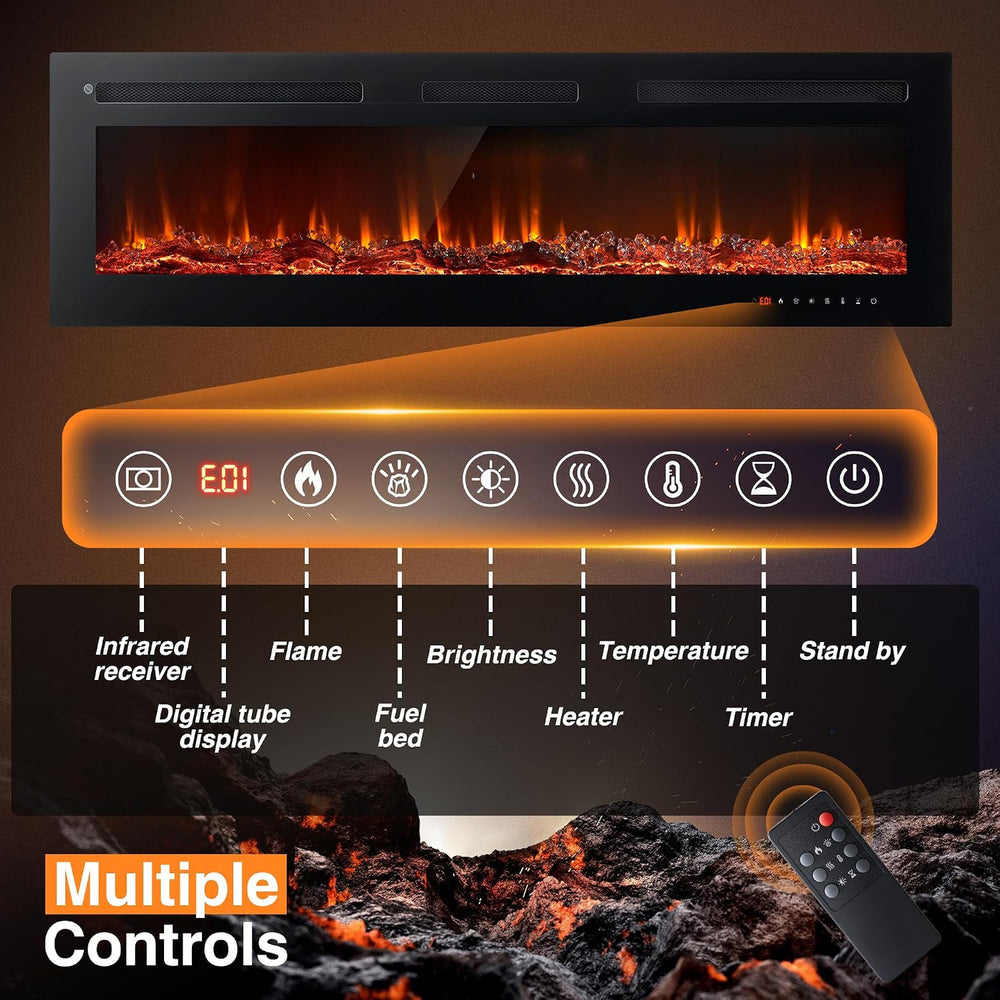 oneinmil Electric Fireplace, 50 inch Wide Recessed/Wall Mounted Electric Fire...