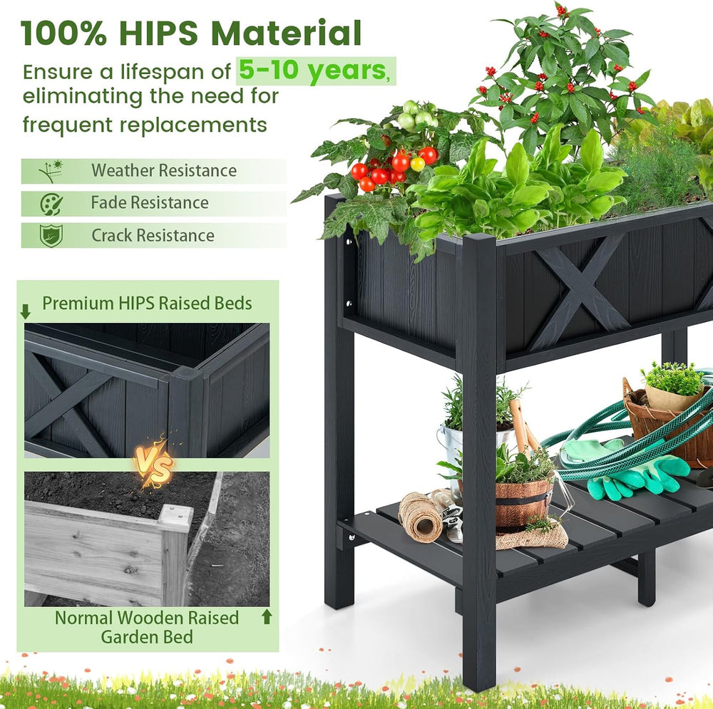 GIANTEX HIPS Raised Garden Bed, Elevated Planter Box w/Legs, Storage Shelf, D...
