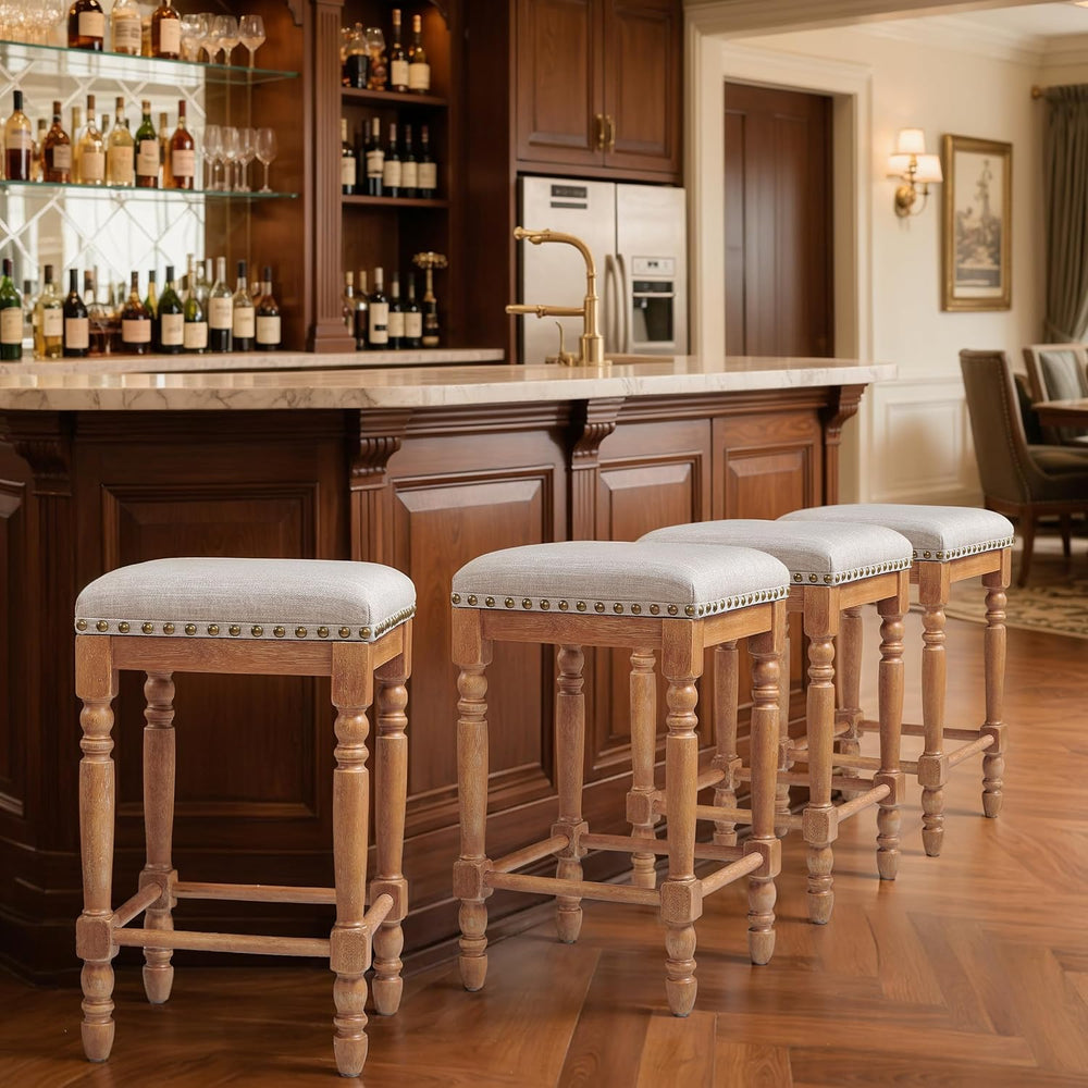 CHUN YI Bar Stools Set of 4, 27 Inch Counter Height Saddle Stools with Nailhe...