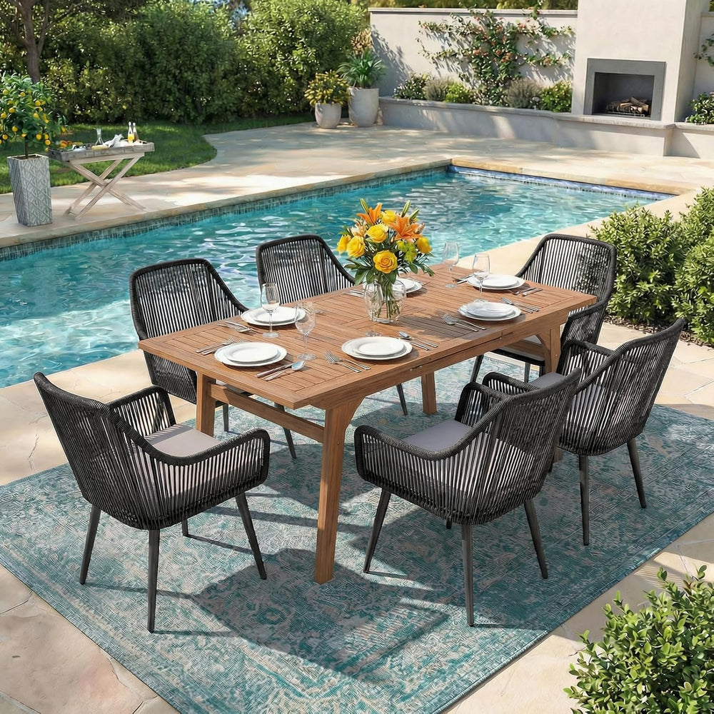 Patiorama 7 Piece Outdoor Dining Set, 55"-71" Wood Expandable Table...