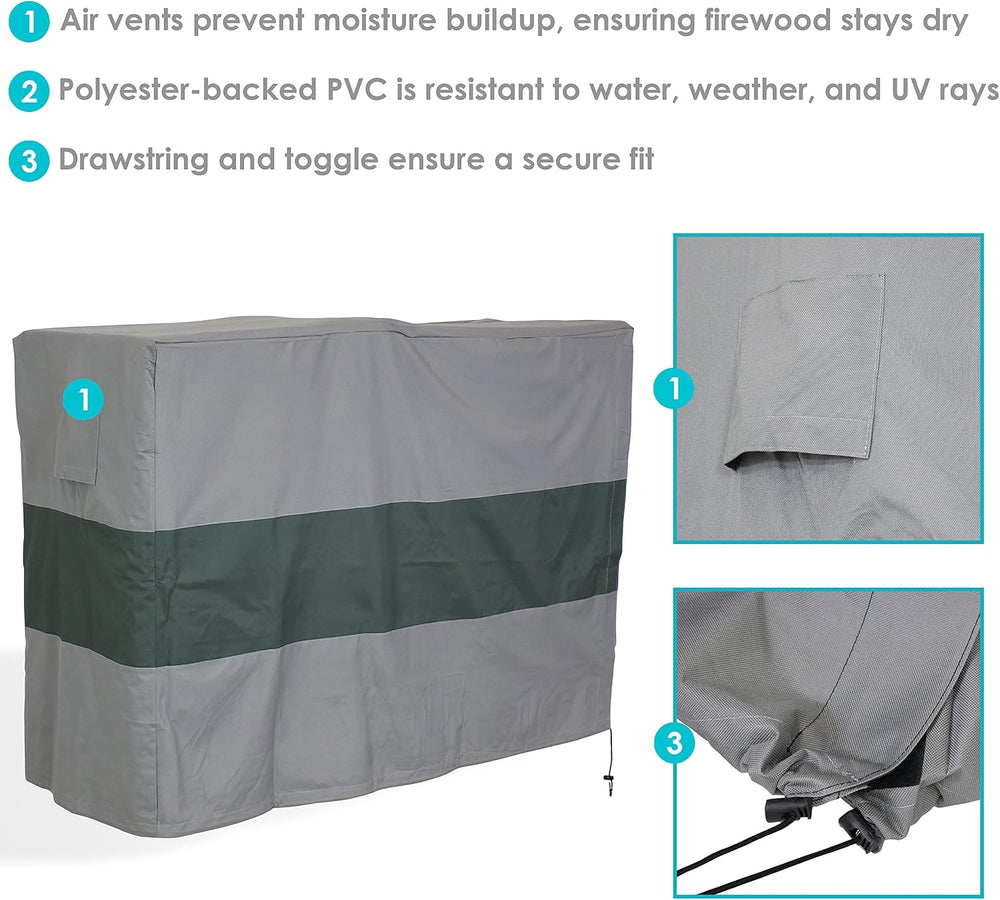 Sunnydaze 8-Foot Firewood Log Rack Cover, Gray with Green Stripe