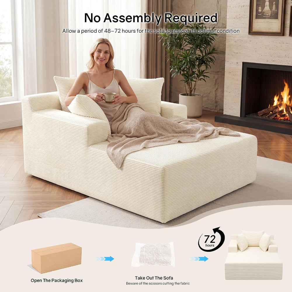 66" Chaise Lounge Chair Indoor, Oversized Boneless Lounge Chair with 3 P...