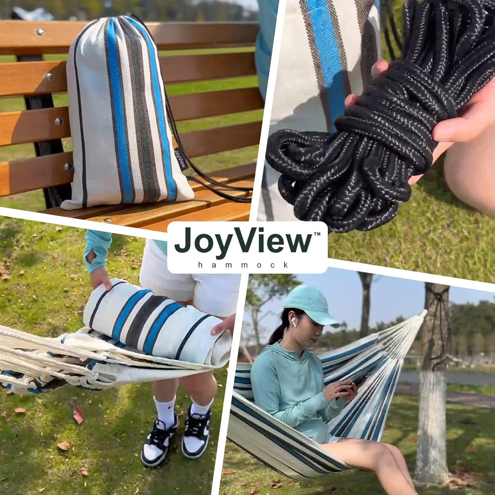 JoyView Brazilian Double Hammock with Hanging Ropes Extra Large 86.6x59” Port...