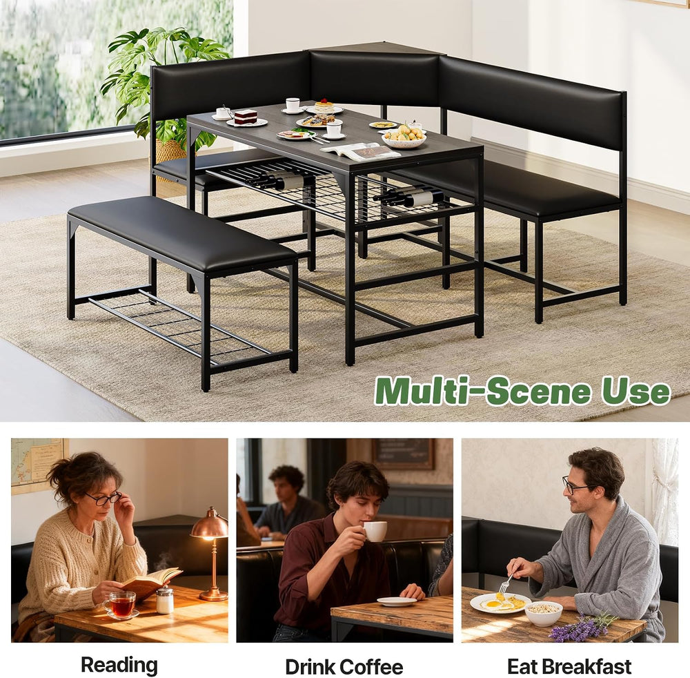 Concho Corner Dining Table Set with Soft Seat, Warm Grey