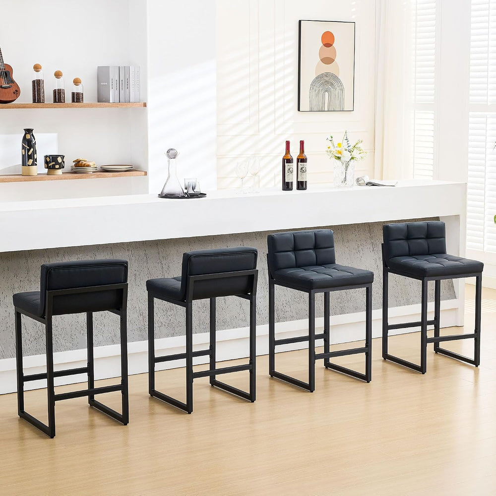 FIRAVOE Bar Stools Set of 4, PU Leather Counter Height Barstools with Low Bac...