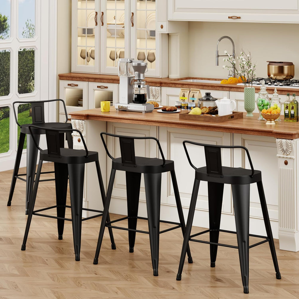 ALISH 24 Inch Bar Stools Set of 4, Industrial Metal Barstools Farmhouse Bar C...