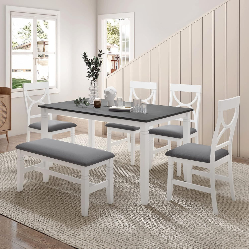 LUMISOL Farmhouse Dining Table Set for 6, Farmhouse Kitchen Table Set with 4 ...