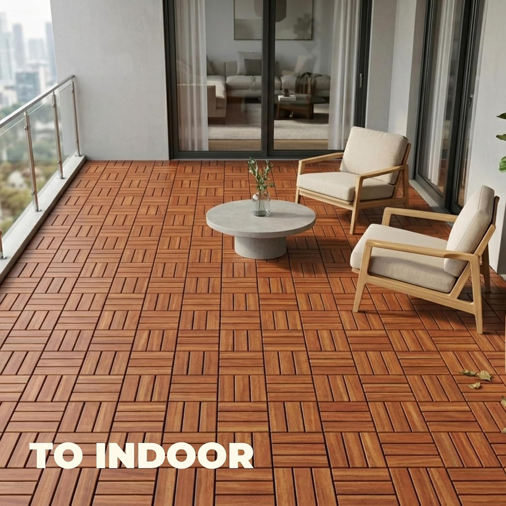 Jurax Interlocking Wood Deck Tiles, 10Pcs Patio Flooring, Red Oak